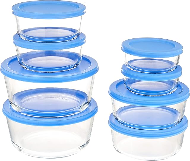 Amazon Basics Glass Food Storage, 16-Piece Set, 8 Containers and 8 BPA-Free Lids