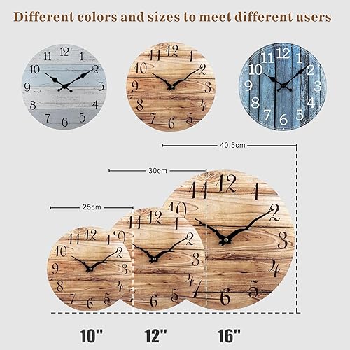Miniatura 9 de Plumeet Reloj de pared pequeño, reloj de pared de madera sin marco de 10 pulgadas con movimiento de cuarzo silencioso, relojes rústicos de pueblo