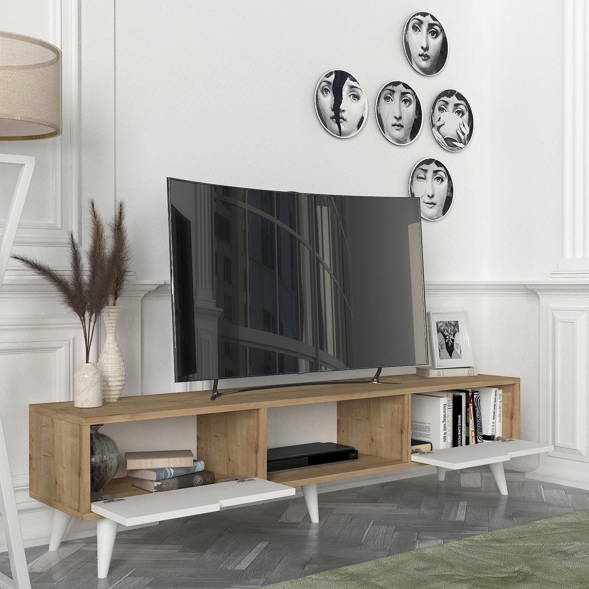 TV Stands Flip Doors Centro Aperto Living Room Oak White - Dettaglio