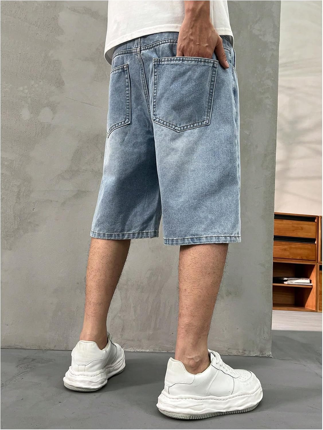 GORGLITTER Men's Denim Jean Shorts Jorts Y2K Casual Streetwear High Waist Regular Fit Hip Hop Shorts Bottoms Light Wash Medium