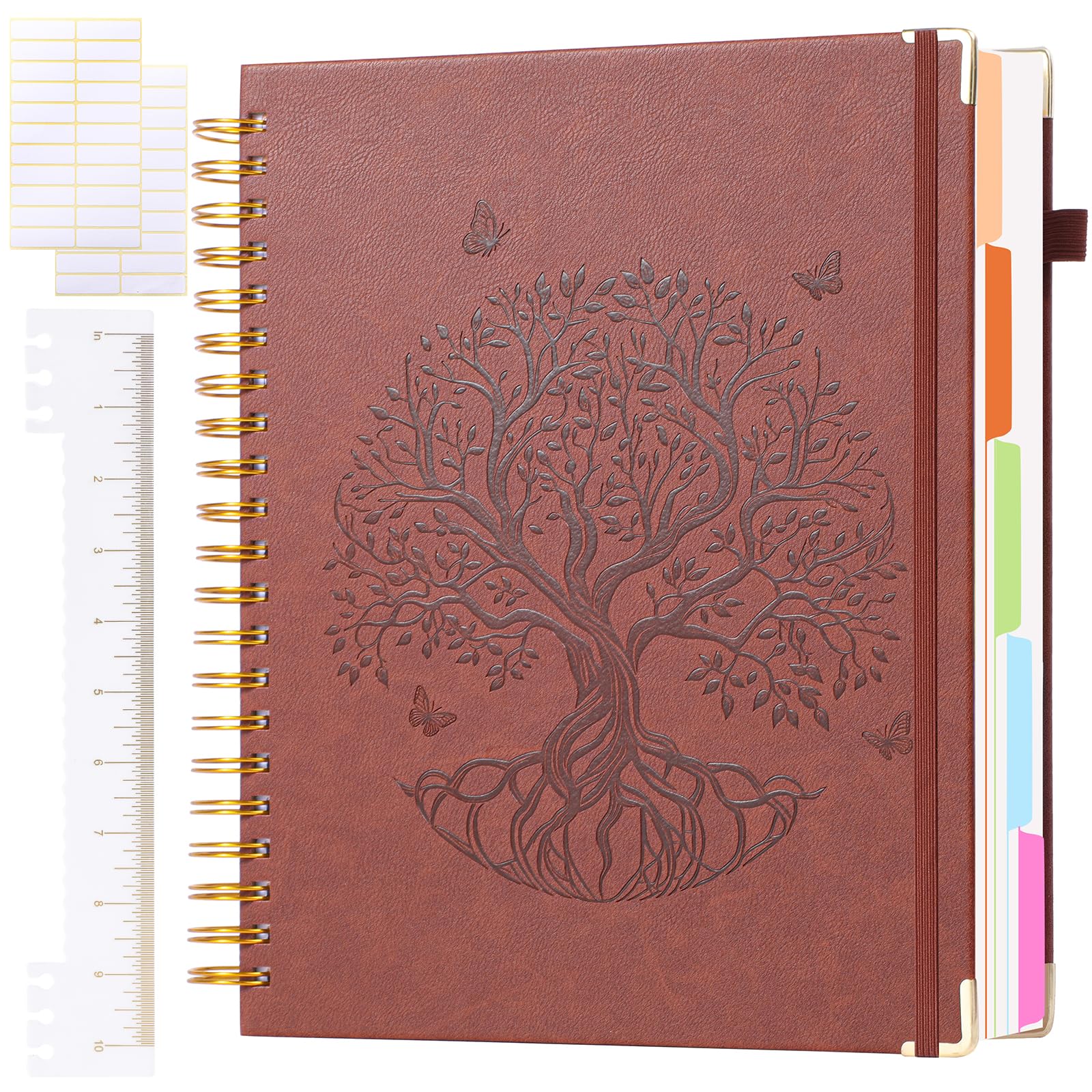 Cuaderno de 5 asignaturas con separadores extraíbles, cuaderno en espiral de 8.5 x 11 pulgadas, rayas universitarias, 300 páginas, diario de cuero de tapa dura para mujeres y hombres, cuadernos de