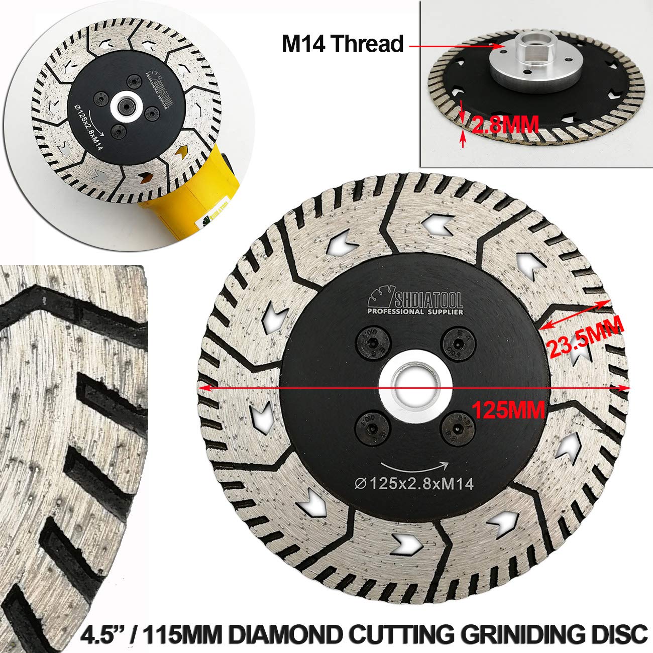 SHDIATOOL Disco Diamantato 2 Pezzi 125mm con Lama Doppia per Tagliare e Macinare Calcestruzzo Marmo Granito