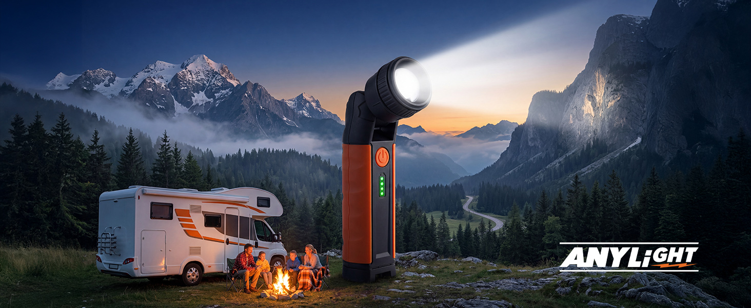 Image of Rechargeable Flashlight with Magnetic Base, Zoomable and 180 Swivel Head
