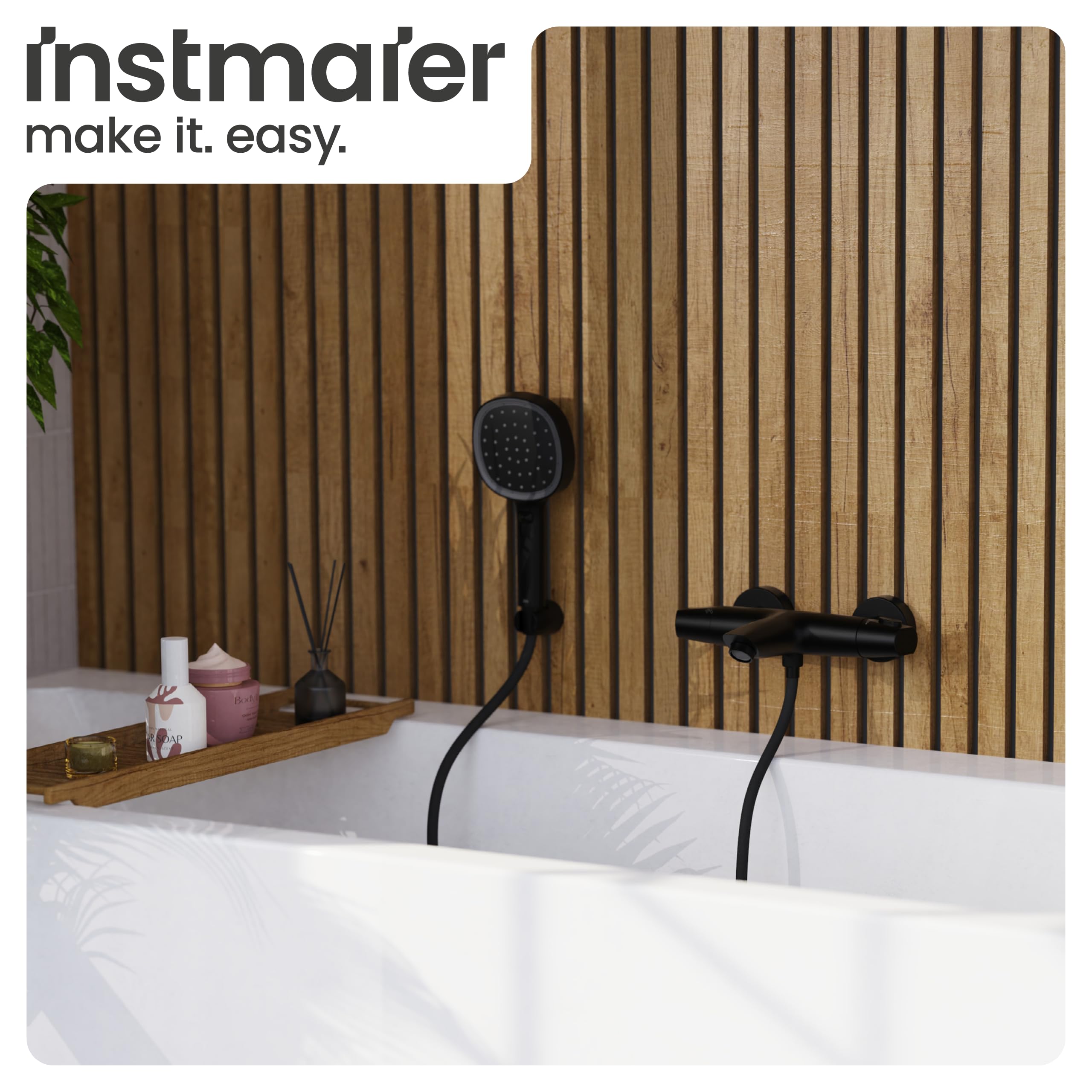 instmaier Beatrice | Wannenarmatur | Thermostat | Verbrühschutz | Schwarz | Wannenfüllarmatur | Thermostatarmatur | Wassersparen | Wannenarmatur Sicherheitssperre/ Verbrühschutz 38° | Einfache Montage