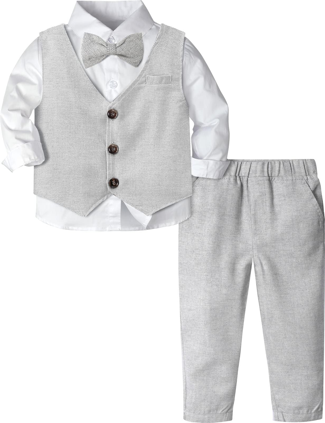 A&J DESIGN Toddler Suit for Boys Gentleman Wedding Church Photoshoot Formal Ring Bearer Outfit Dress Clothes Set Light Gray 3-4T