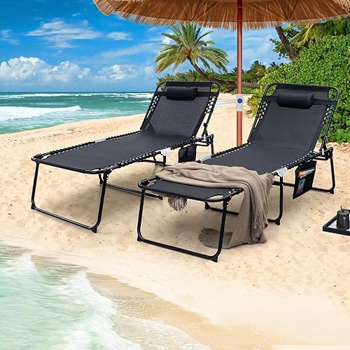 Miniatura 2 de GYMAX Silla de descanso para exterior, 440 libras, 27.5 pulgadas, silla plegable de gran tamaño para tomar el sol de playa con respaldo ajustable y