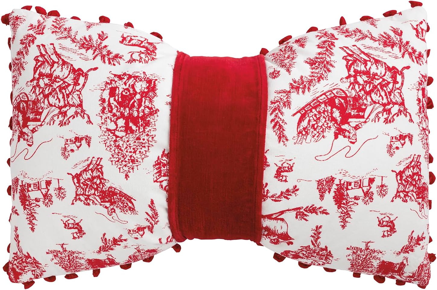 Mud Pie Christmas Velvet Toile Bow Pillow