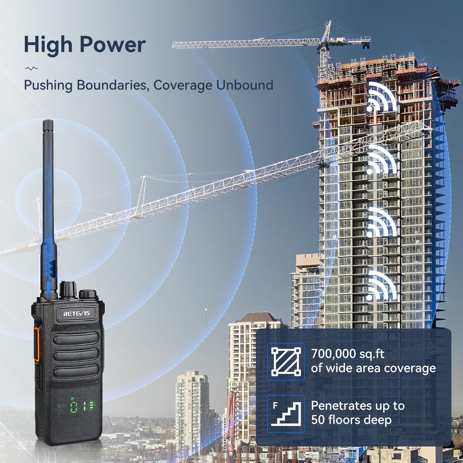 Retevis RT86 Walkie Talkie Lungo Raggio, Walkie Talkie per Magazzini | Professionali Radio Ricetrasmittenti con Presa a 6 Vie, Torcia Elettrica, 2600mAh, Walkie-Talkie per Edilizia, Magazzino