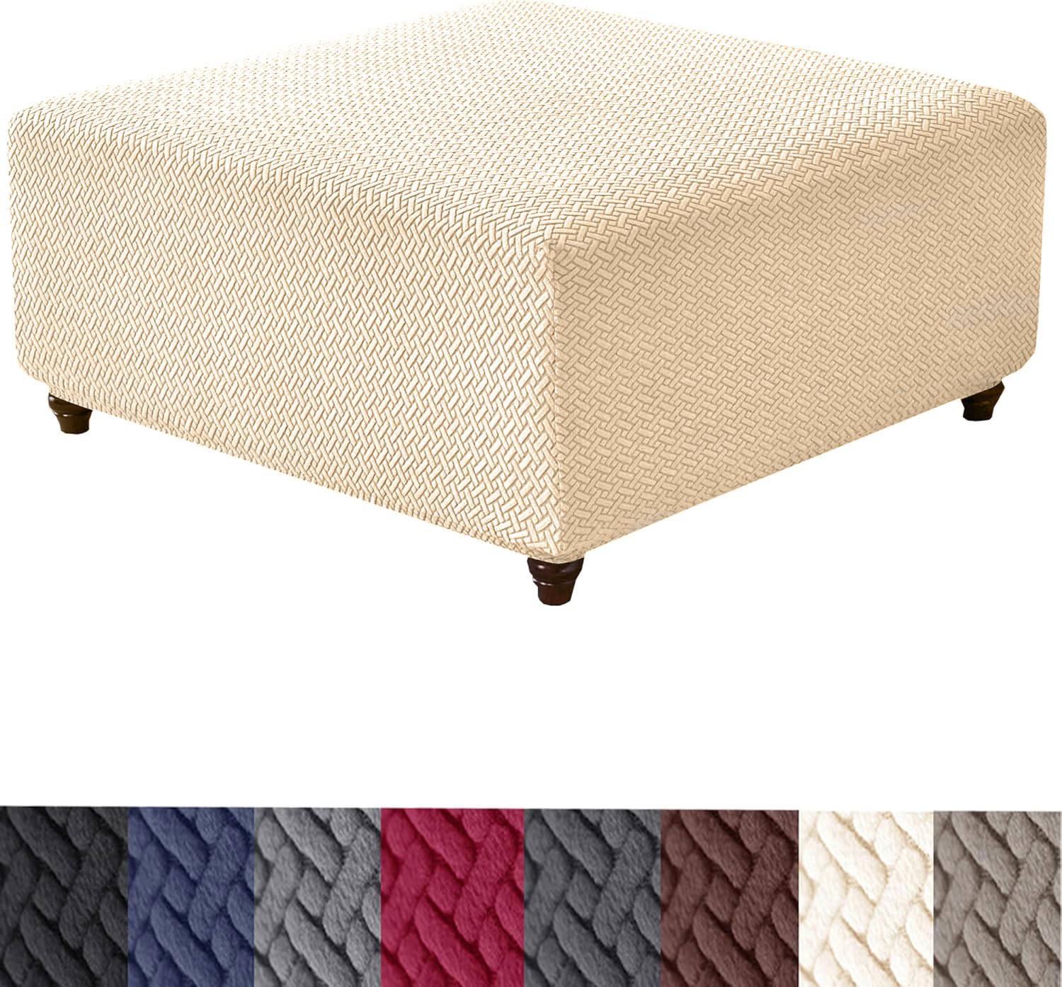 HFCNMY Ottoman Cover Square,Stretch Knitted Jacquard Ottoman Cover Ottoman Slipcover Square Washable Storage Foot Stool Cover with Elastic Bottom