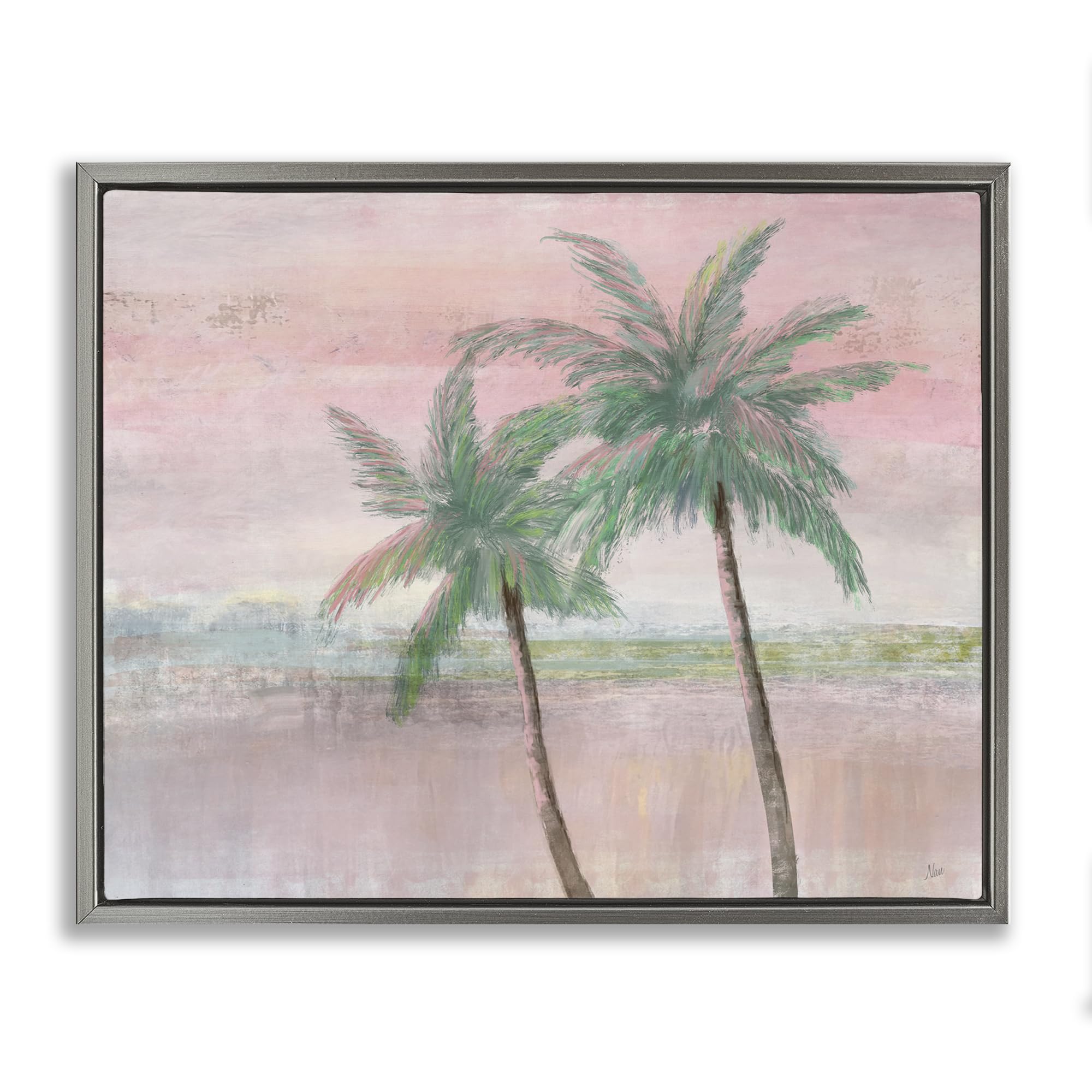 Stupell Industries 'Sunset Palms at Dusk', Floating Frame Canvas Art, Gray, 31 x 25 Inches, Easy to Hang and Sturdy, Made in USA, by Nan