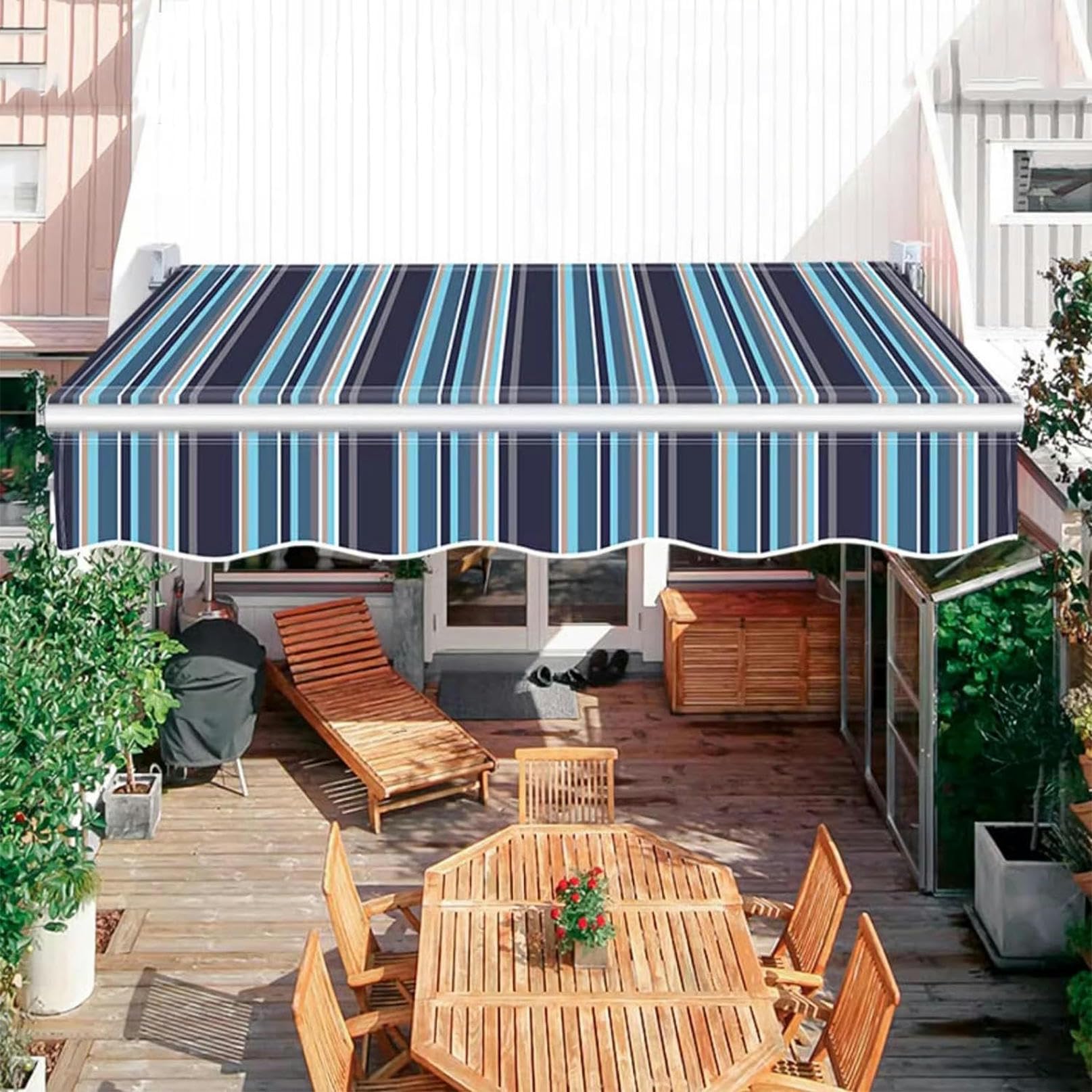 Auvent de terrasse rétractable 5,8x3m bleu en polyester résistant