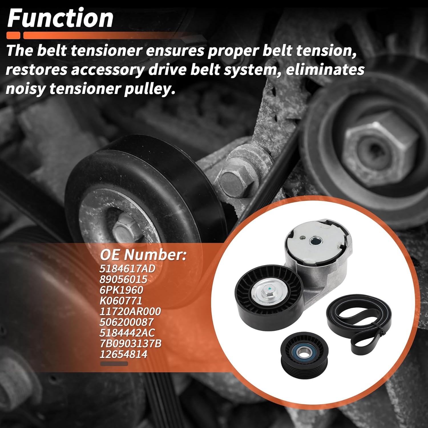 1 Set Drive Belt Tensioner Kit for Dodge Grand Caravan 3.6L V6 2011-2019 Serpentine Belt Drive Kit with Tensioner 5184617AD/89056015/6PK1960/K060771
