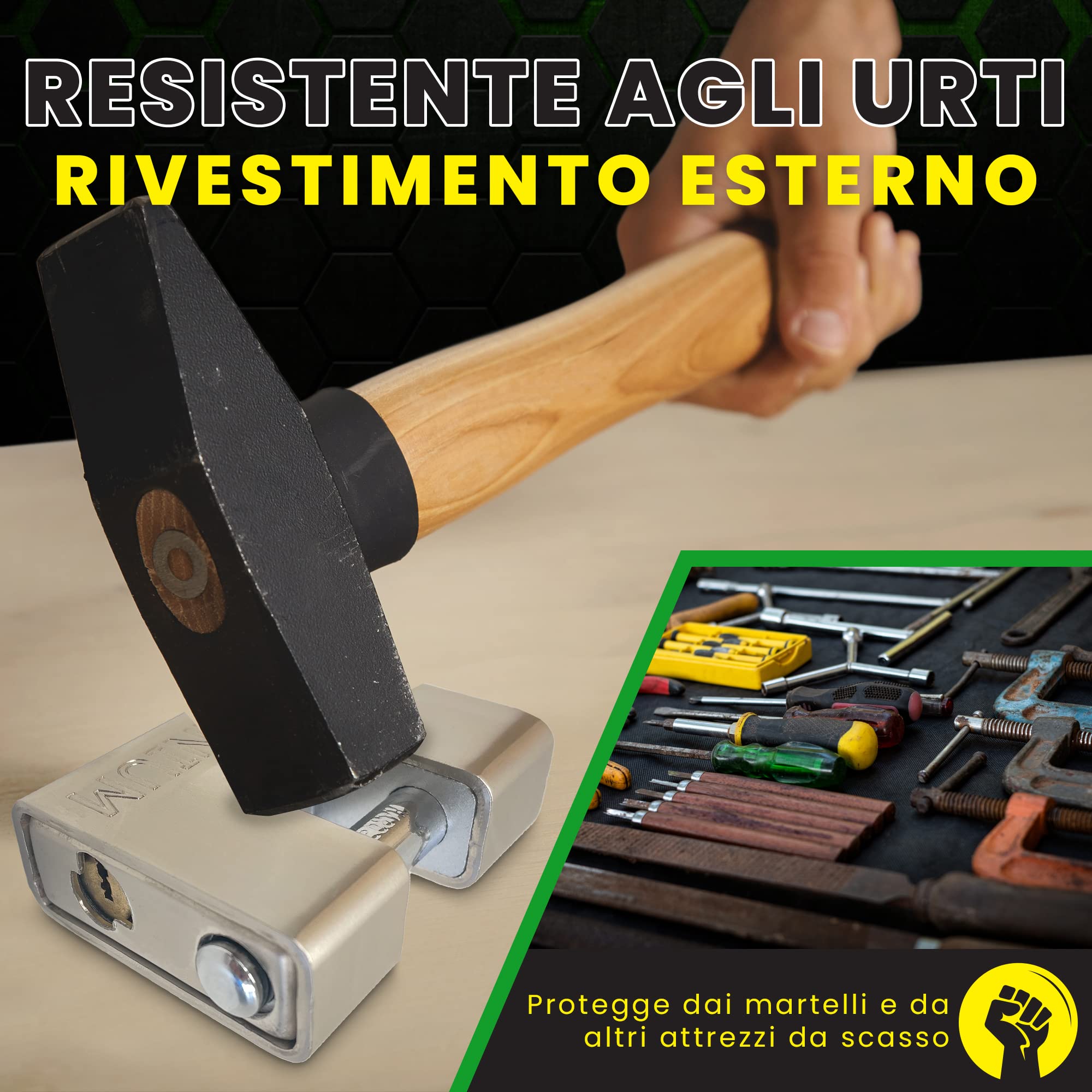 BRP74 Lucchetto Antiscasso Corazzato - Serratura per Cancello Esterno, Garage e Container - Lucchetto Monoblocco 74mm con 5 Chiavi, Alta Sicurezza per Magazzino e Saracinesca Blindata