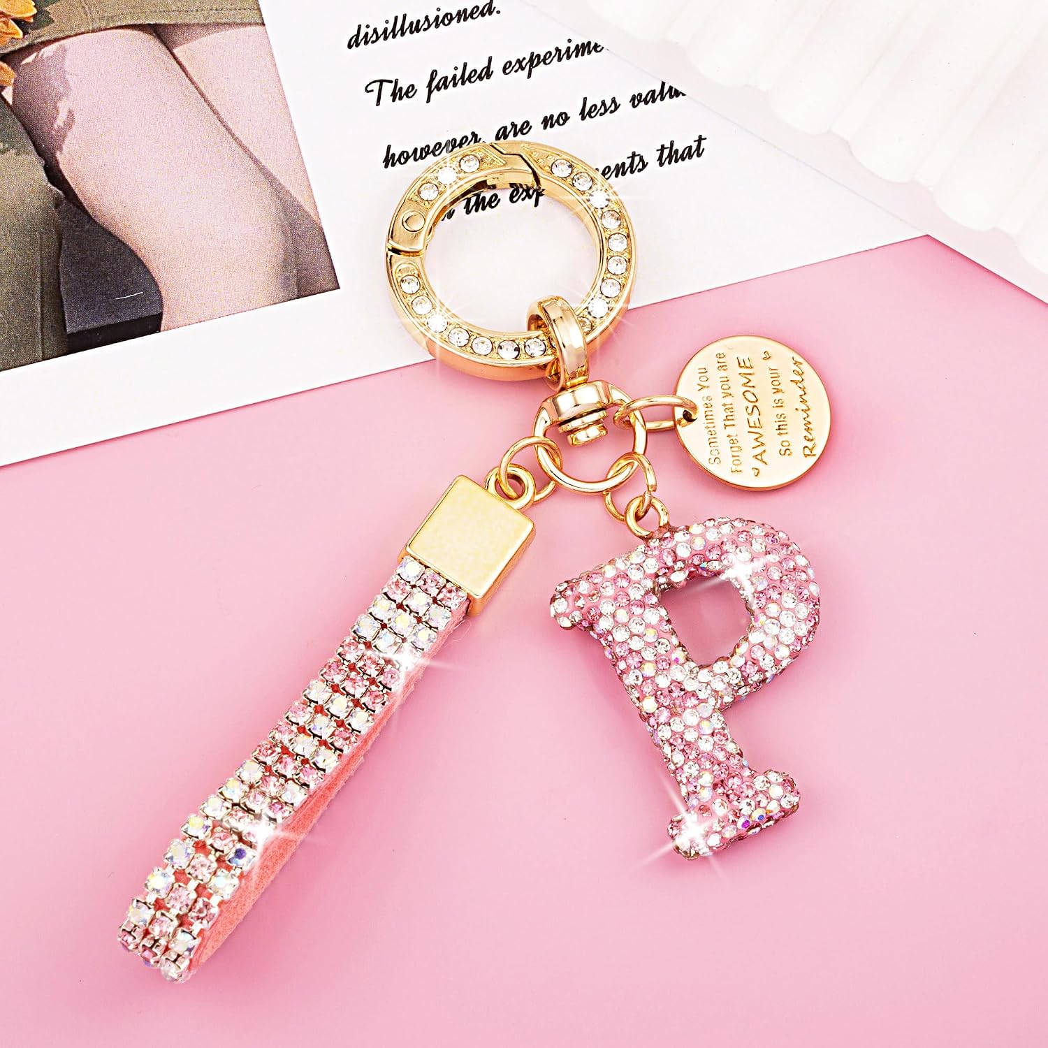 XGALBLA Initial letter Keychains for Women White Pink Black Bling Sparkly Cute Bag Charm Backpack Car Key Accessories Lanyard image 3