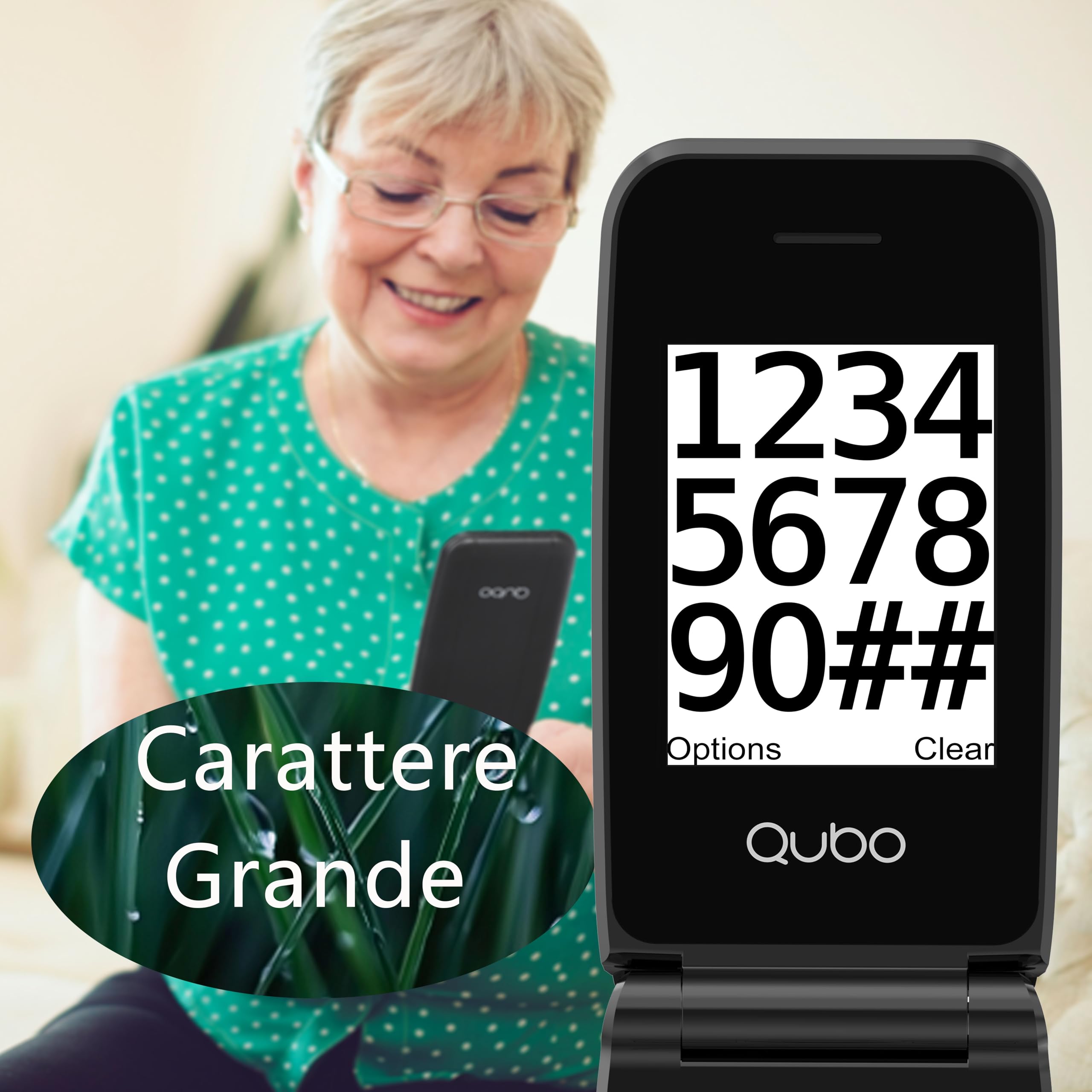 Qubo GSM Telefono Cellulare per Anziani,Flip Telefoni Cellulari Tasti Grandi,Volume alto,Funzione SOS,2.4",Contatti con Immagini,Chiamata Rapida,Cellulare anziani Nero
