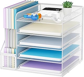 Marbrasse Organizador de Escritorio,5 Niveles Malla Papel Organizador, Archivo Estantería para Oficina Casa Accesorios