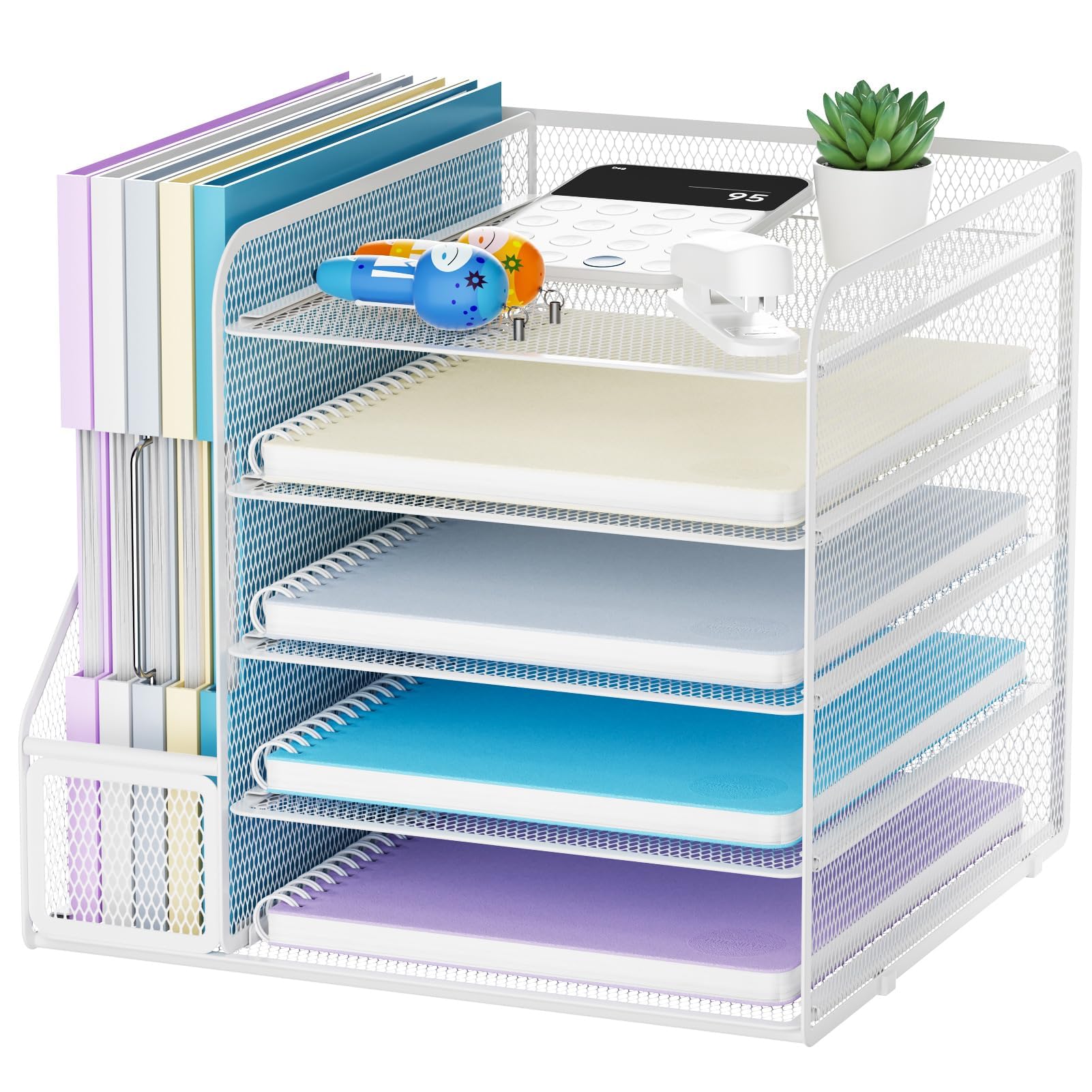 Marbrasse Schreibtisch Organizer und Büro Zubehör,5-Tier Briefablage,Mesh Büro Organizer für Schreibtischzubehör & Ablage(weiß)