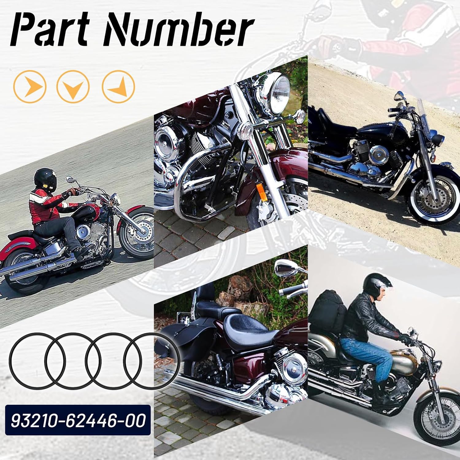 4PCS Engine Valve Cover O-Ring Gasket Valve Cover Seal 93210-62446-00 Compatible with Yamaha XVS 1100 (Replace #93210-62446-00)