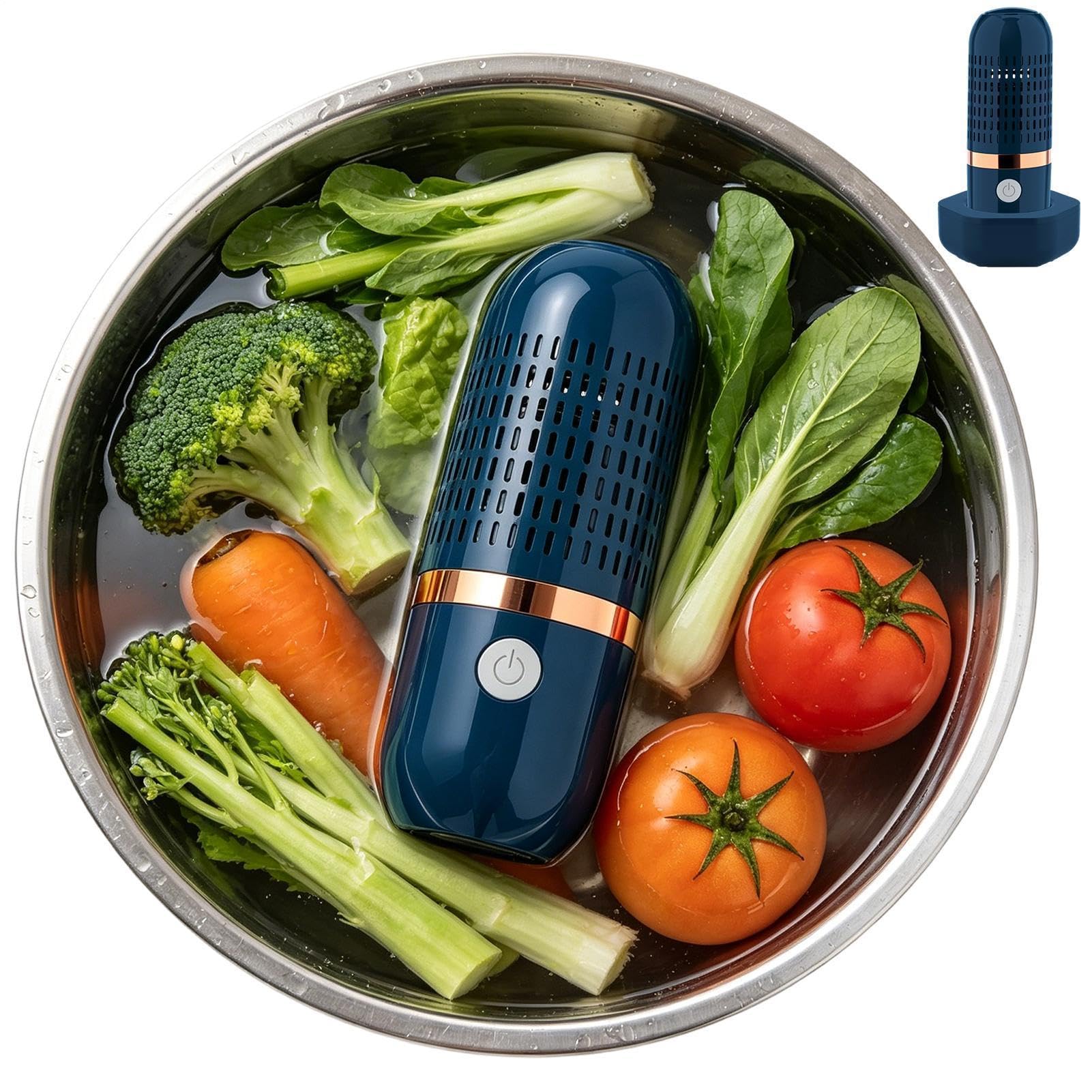Kabelloser elektrischer Obst- und Gemüsereiniger, tragbarer wasserdichter Lebensmittelreiniger, multifunktionales Haushalts-Küchen-Dekontaminationswerkzeug, USB-Lade-Reinigungsgerät, weiß/blau Modern