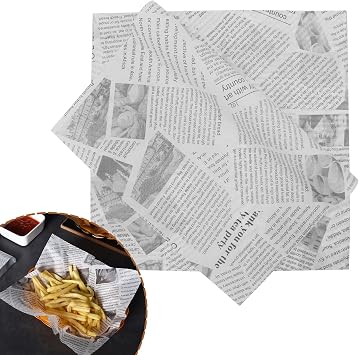 Greaseproof Paper, 100 Sheets Baking Wrapping Paper, Food Basket Liners, Deli Paper for Cakes, Breads, French Fries, Sandwiches, Pizza, Burgers, Hot Dogs 25 * 25 cm