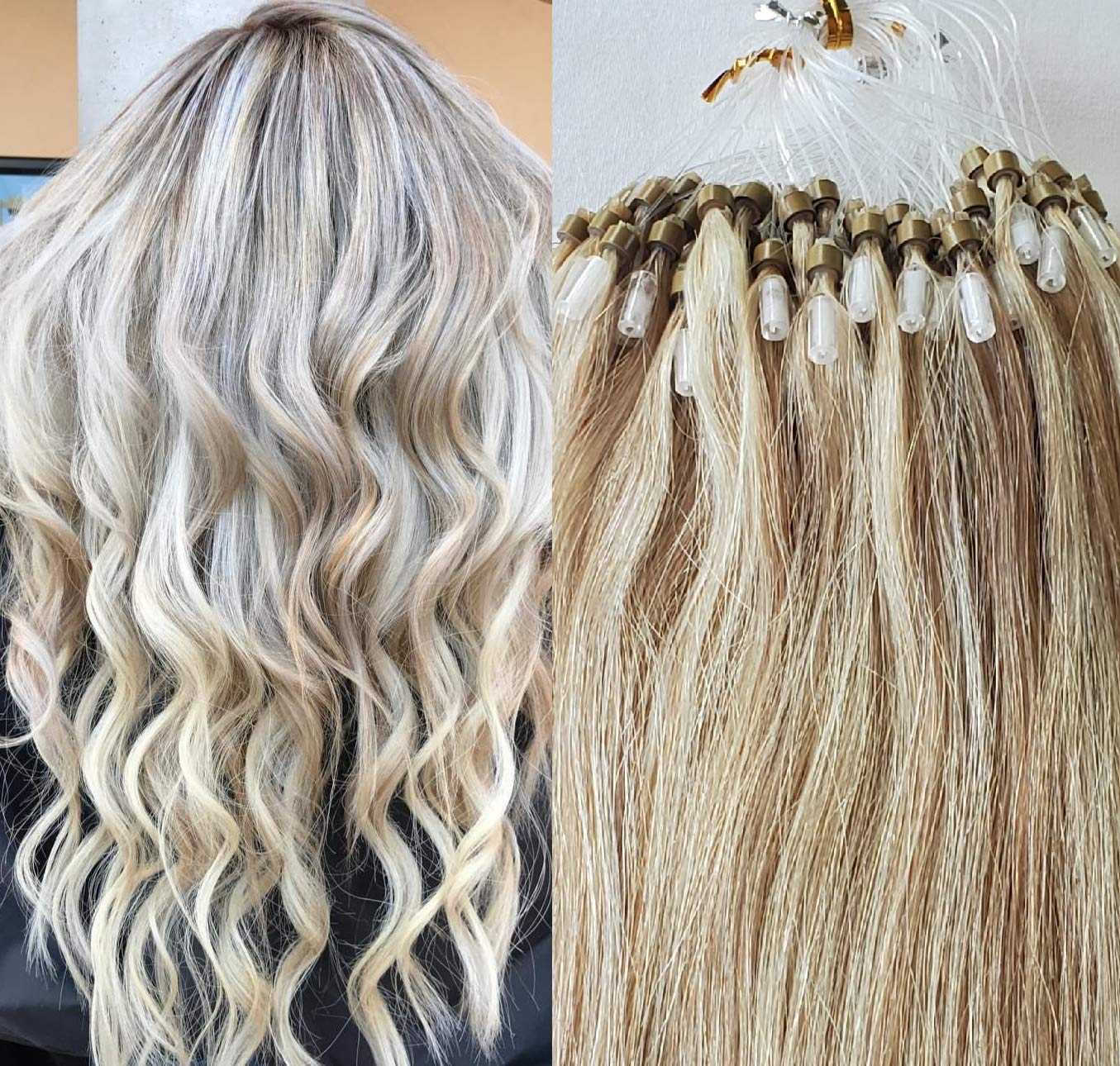 Hair Faux You 18inch 100 Gram Micro Ring Hair Extensions # 18/613 Dark Blonde with Platinum Blonde 1g/Strand Silky Straight Micro Ring Loop Remy Human Hair Extensions