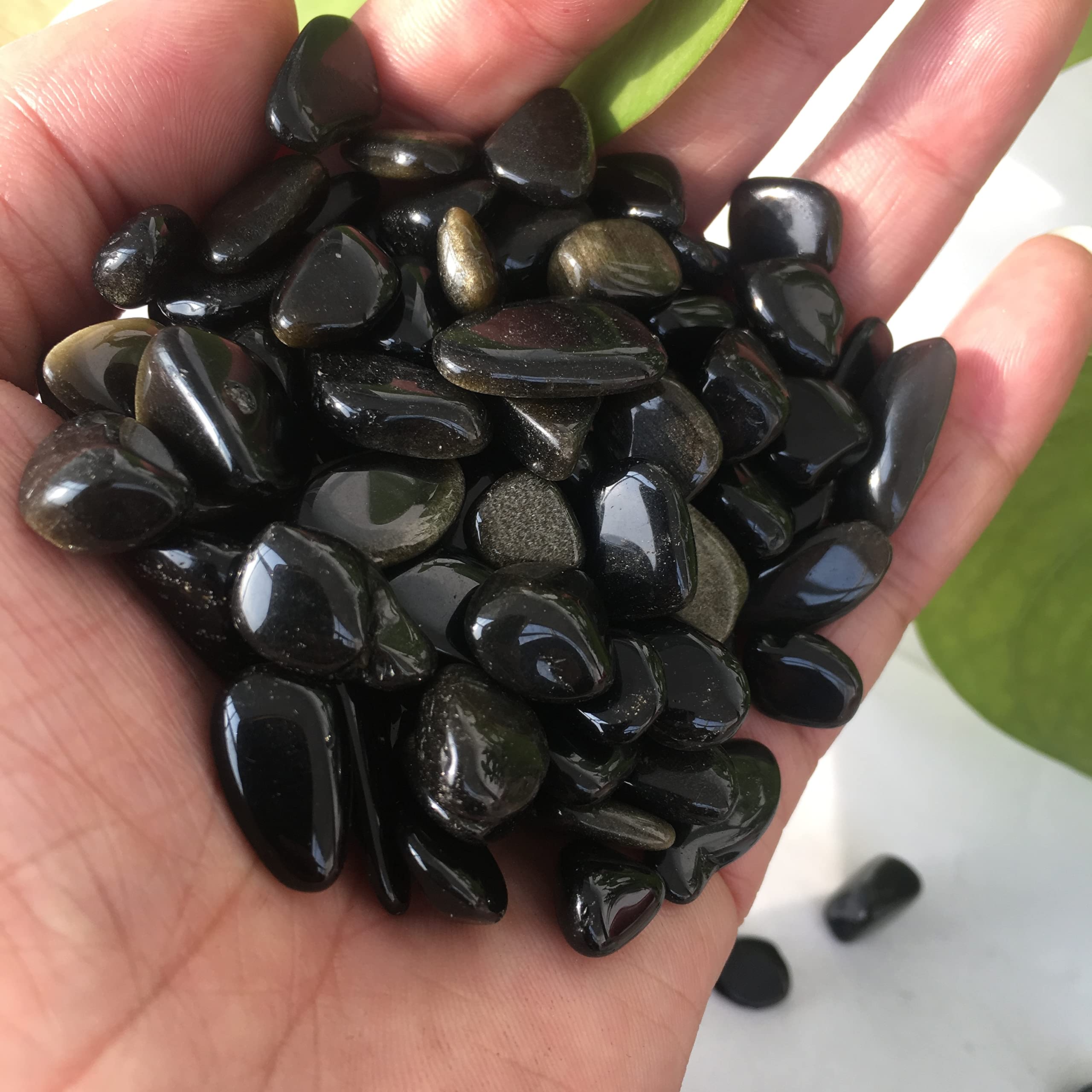 Decoración del hogar, Piedra de Cristal de obsidio Negro Natural, Piedra de Grava, Cristal de Acuario, Flores, Piedras de decoración de jardín Inicio Colecciones (Size : 500g)