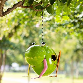Glitzhome Bird Houses for Outside, 9" L Metal Bird House, Decorative Glossy Frog Hanging Outdoor Birdhouses for Bluebird Swallow Sparrow Hummingbird Finch Cardinals