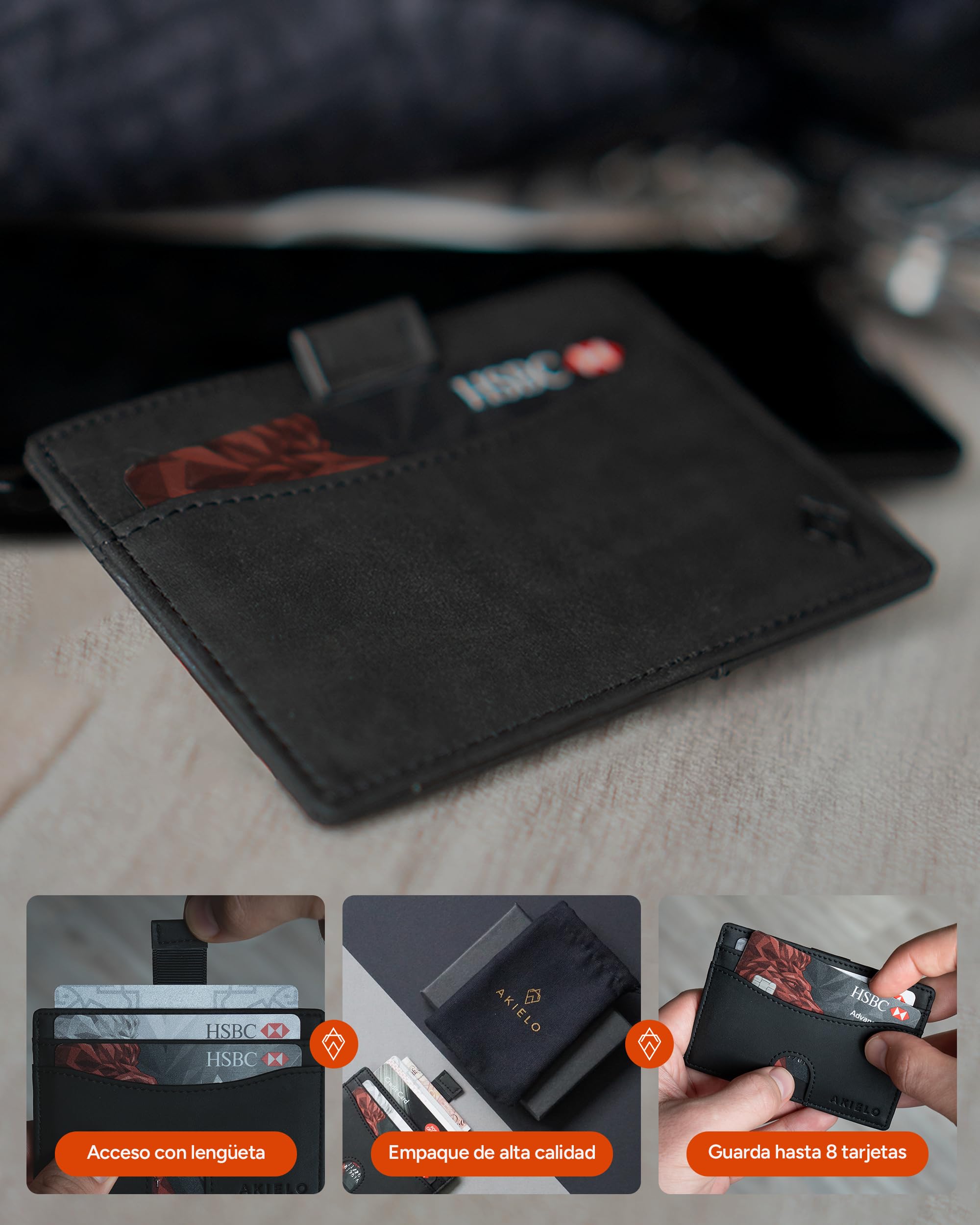 AKIELO Tarjetero Minimalista Bloqueo RFID Caja Regalo Cartera Hombre Fina Compacta Colección Echo