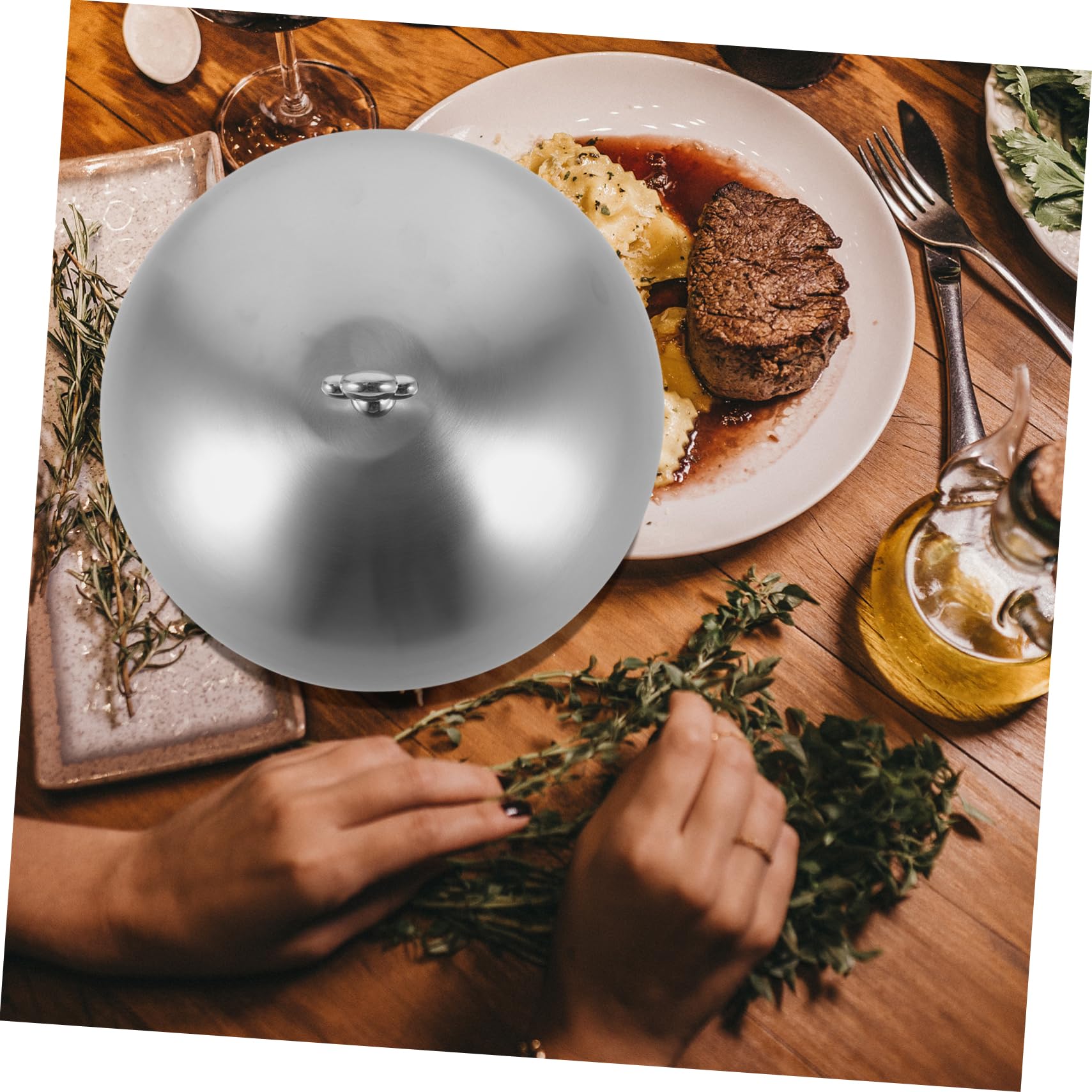 Ciieeo Piatto da Portata A Campana Copri-Spruzzi per Microonde per Alimenti in Acciaio Inox Copri-Piatto Rotondo Copri-Cibo Antiolio Copri-Bistecca