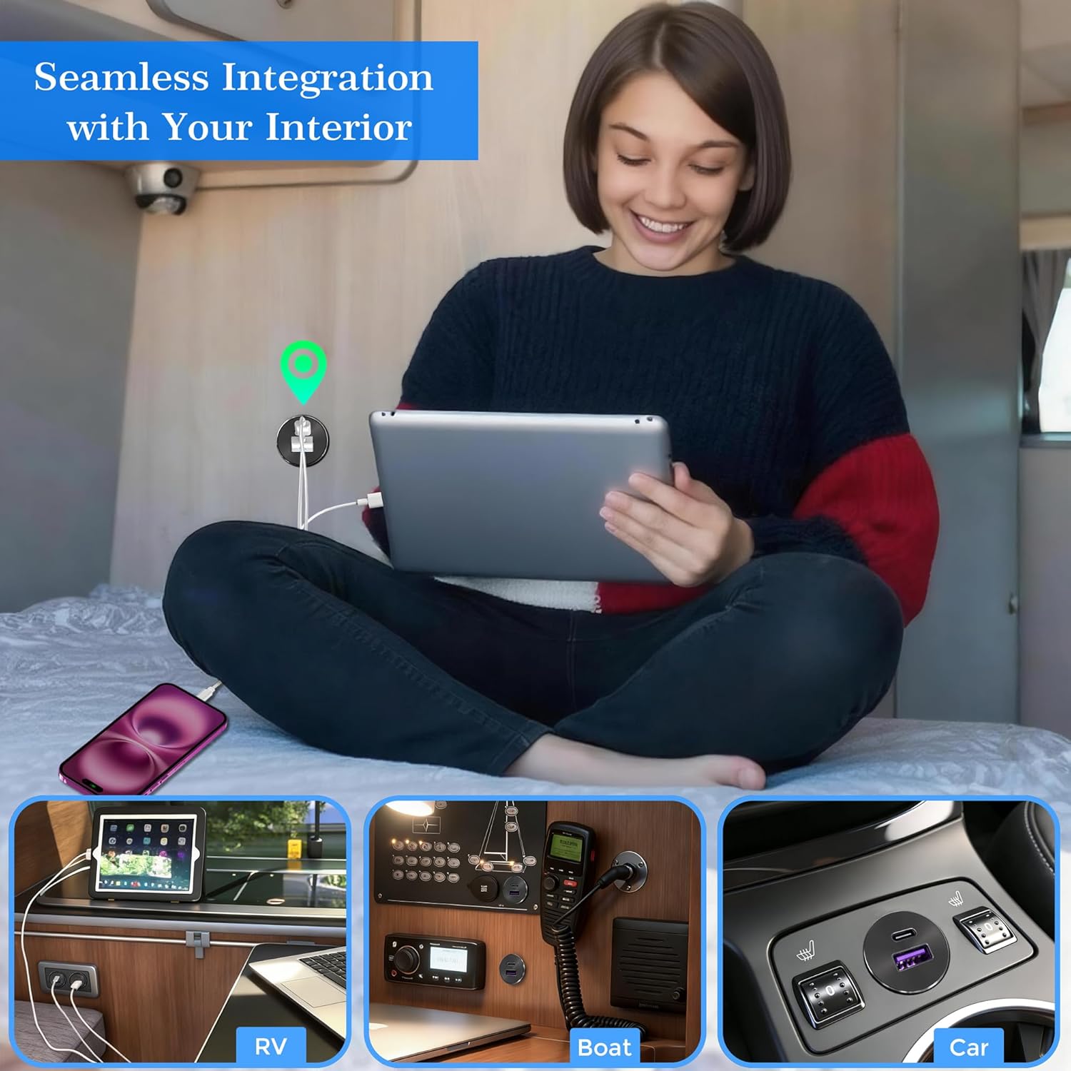 RV USB Outlet 12V/24V, All-Aluminum Type C & USB A Charger, PD3.0 QC3.0 Fast Charging Recessed USB Port Wall Mount for Camper, Trailer, Van, Car, Boat, Golf Cart (2 Pack)