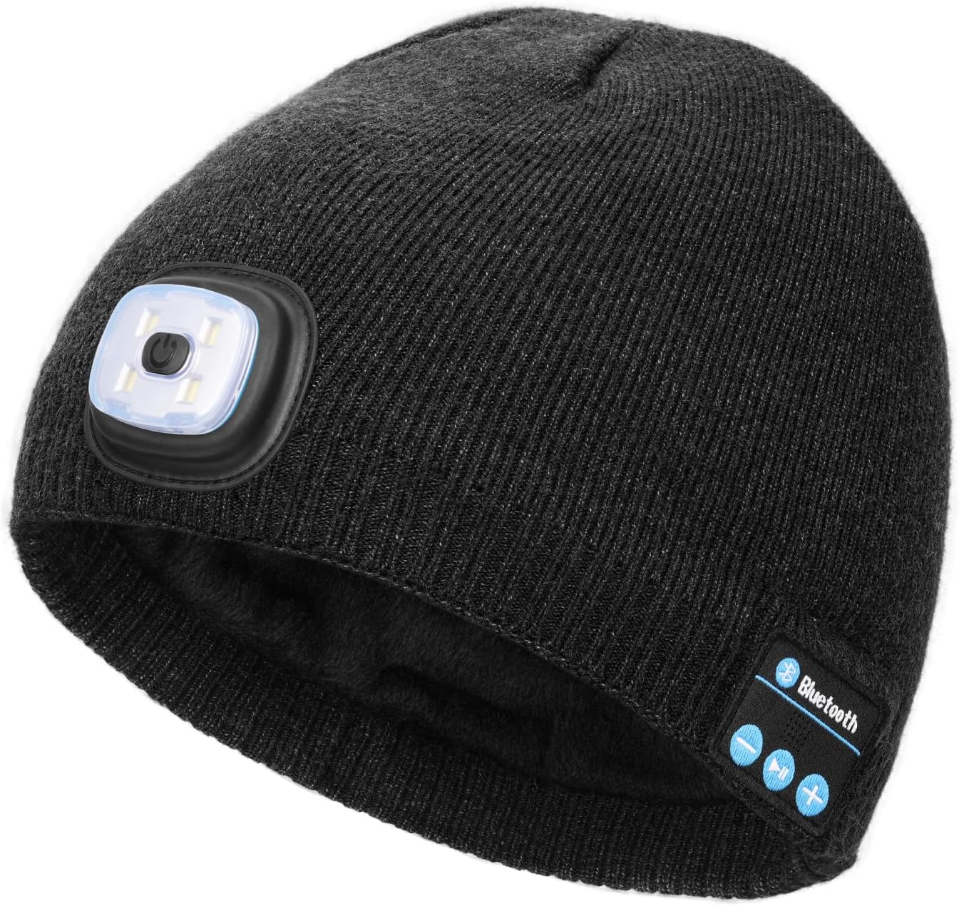 Wmcaps Unisex Bluetooth Beanie with LED Light, Fleece Lined Winter Hat with Headphones Speaker, Tech Gifts for Men Women Teen