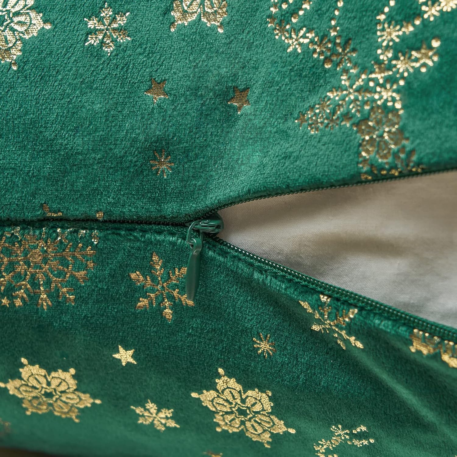 Topfinel Christmas Pillow Covers 18x18 Set of 2,Xmas Velvet Snowflake Reindeer Decorative Pillow Case Winter Holiday Decor for Home Couch,Green and Gold image 3