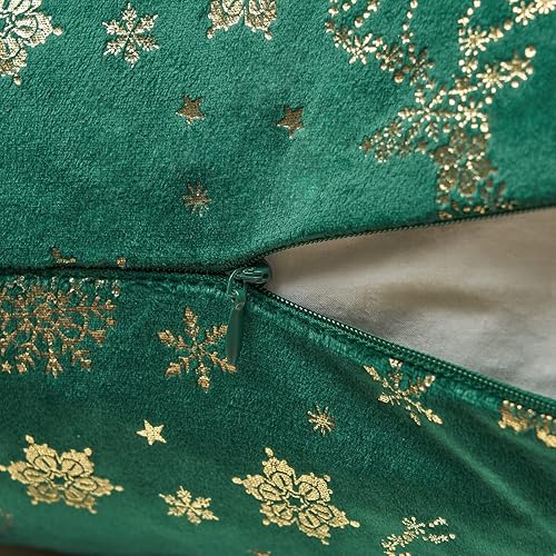 Miniatura 4 de Topfinel Juego de 2 fundas de almohada de terciopelo de primavera verde esmeralda 20 x 20 pulgadas color verde bosque dorado con purpurina estampado