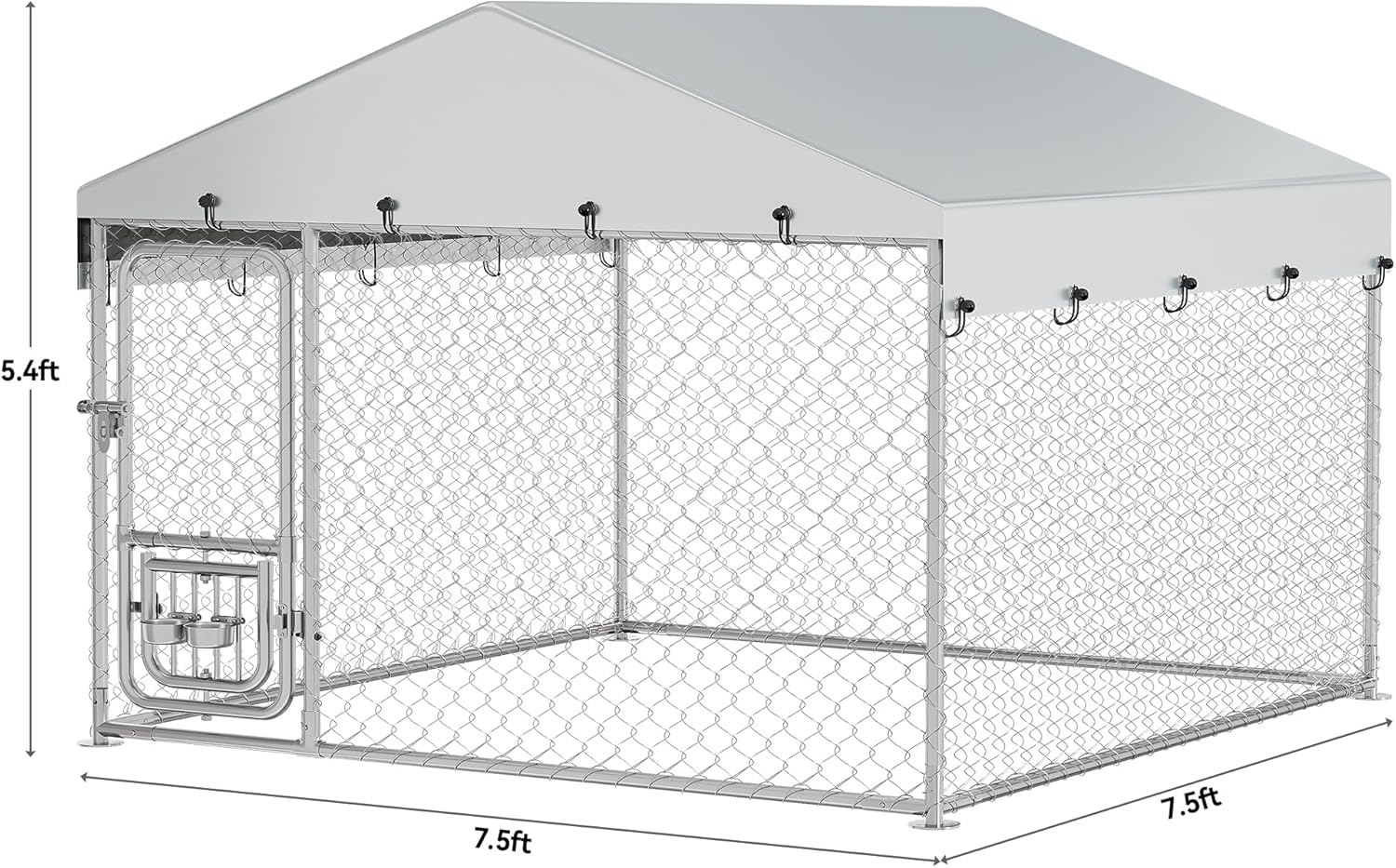 YITAHOME Outdoor Dog Kennel with Rotating Feeder Bowls, 7.5'x7.5' Outdoor Dog Enclosure with Roof, Heavy Duty Dog Cage for Medium Large Dogs