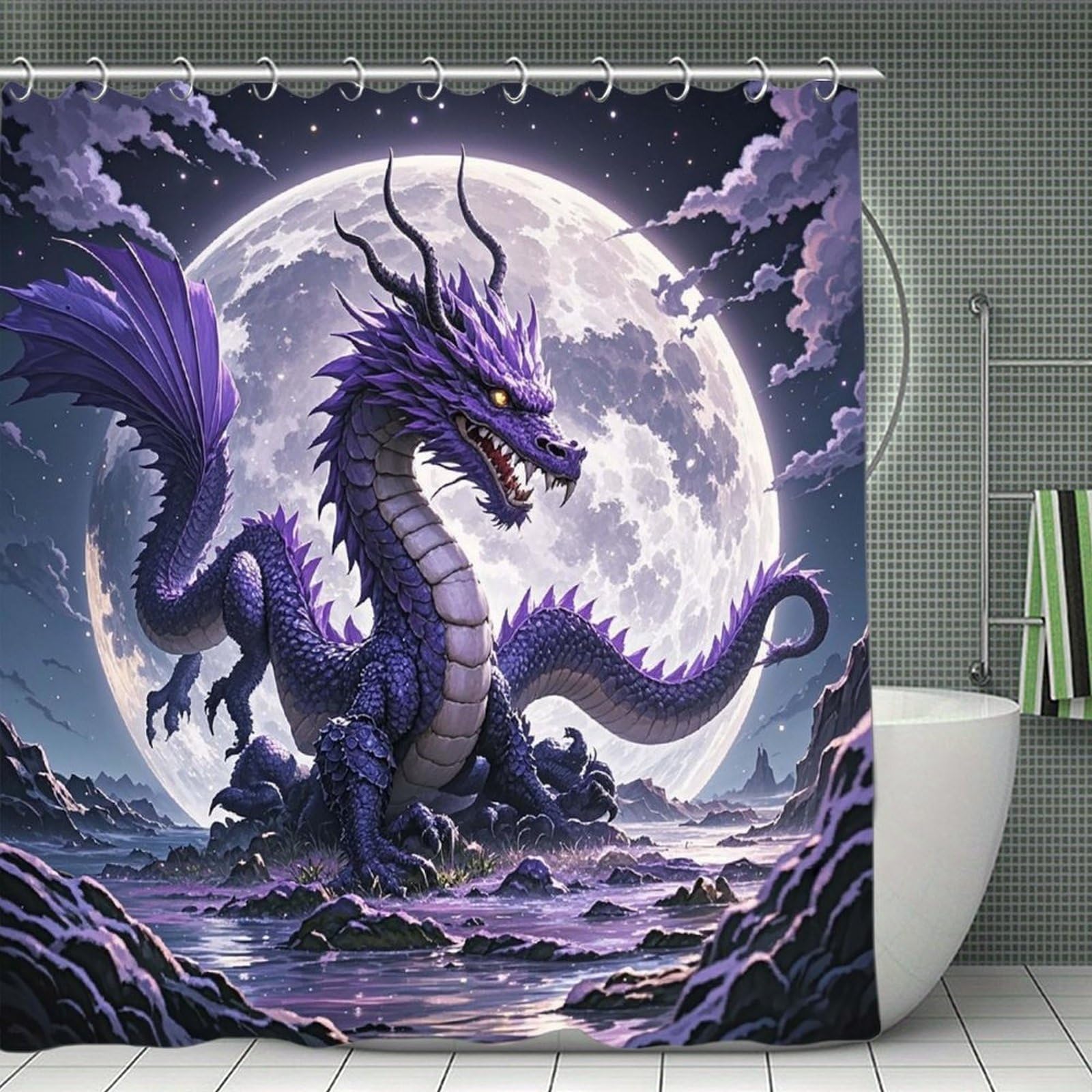 VstaDank Purple Dragon Purple Moon Bath Curtain Elegant Heavy Duty Shower Curtains 70x70 in Rustic Farmhouse Cloth Shower Curtains Neutral Modern Bath Curtain for Bathroom
