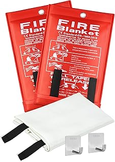 Fire Blanket Emergency for Home and Kitchen, 40" x 40", Fiberglass Suppression Fire Retardant Blankets for Office, Car, Warehouse, Fireplace, Grill Safety (2 Pack)