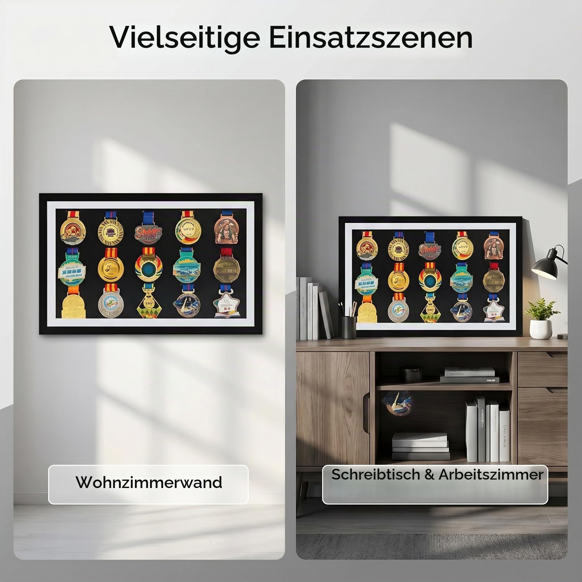 Große Medaille Display Shadow Box, 15 Medaillen Vitrine Medaille Display Rahmen Perfekte Medaille Display für Kriegsmilitär, Läufer, Marathon, Fußball, Gymnastik & alle Sportarten (Schwarz)