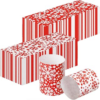 300 Pcs Snowflake Paper Napkin Rings Bulk Disposable Christmas Napkin Holder Self Adhesive Red White Silverware Wrap Band for Xmas Winter Birthday Holiday Party Table Setting Decoration