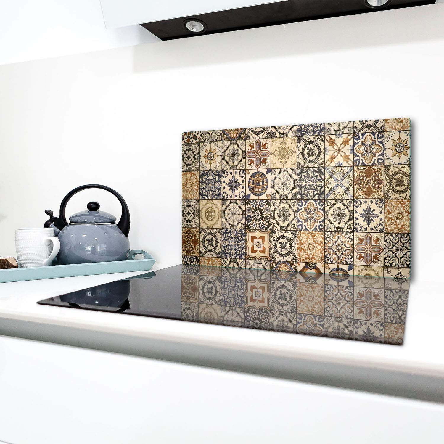 TMK - Placa protectora de vitrocerámica 90 x 52 cm 1 pieza cocina eléctrica universal para inducción, protección contra salpicaduras tabla de cortar de vidrio templado como decoración Mosaico
