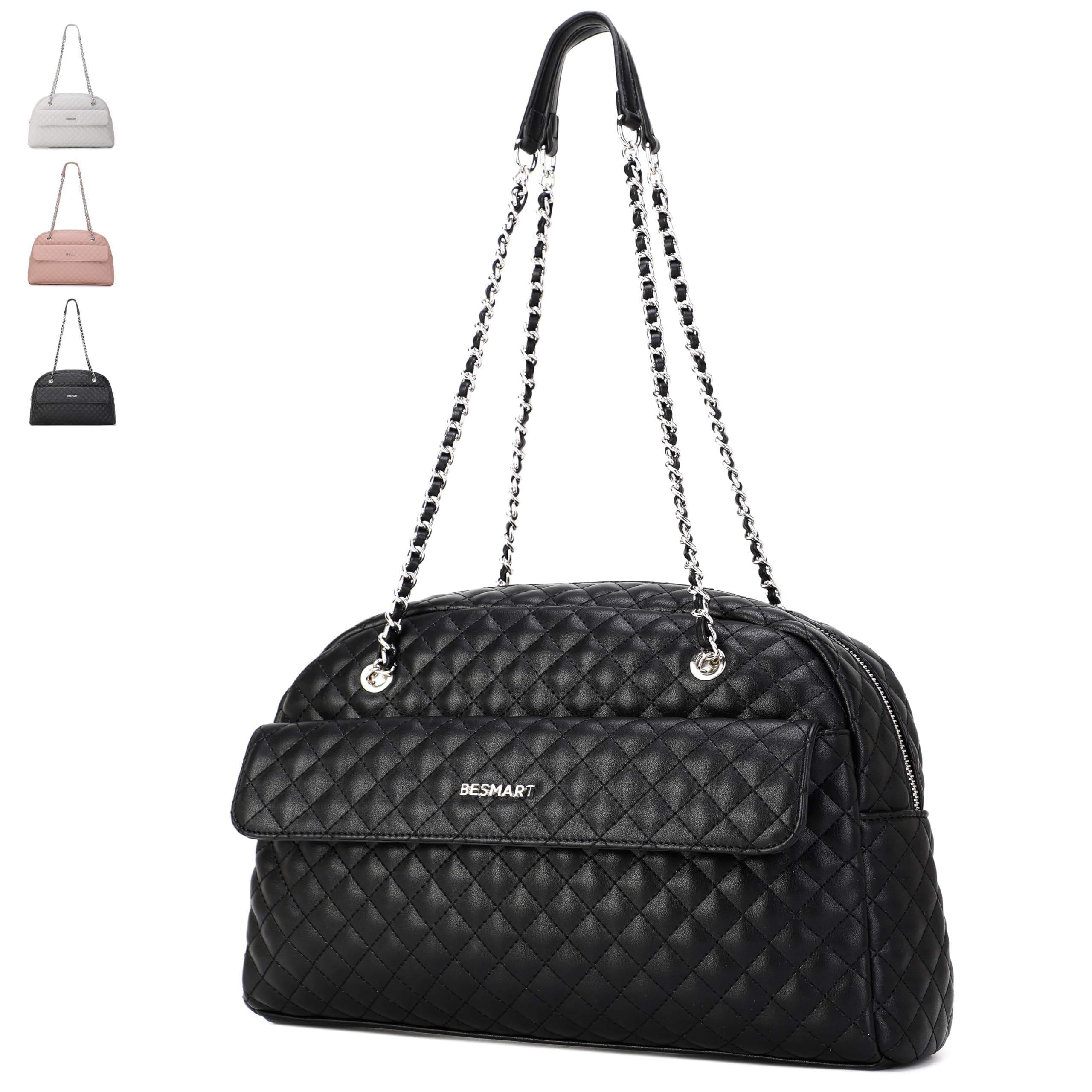 BESMART Waterproof Handbags Womens Shoulder Bag Soft PU Vegan Leather Top Handle Bag Ladies Rhombic Jacquard Evening Bag