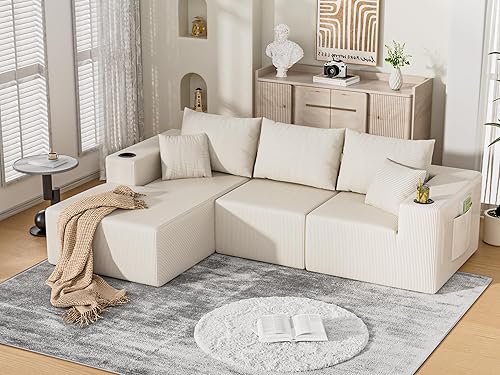 Sofá modular Cloud de 107 pulgadas, sofá modular con diván en forma de L, sofá de pana sin hueso con asiento profundo, sofá tapizado para sala de