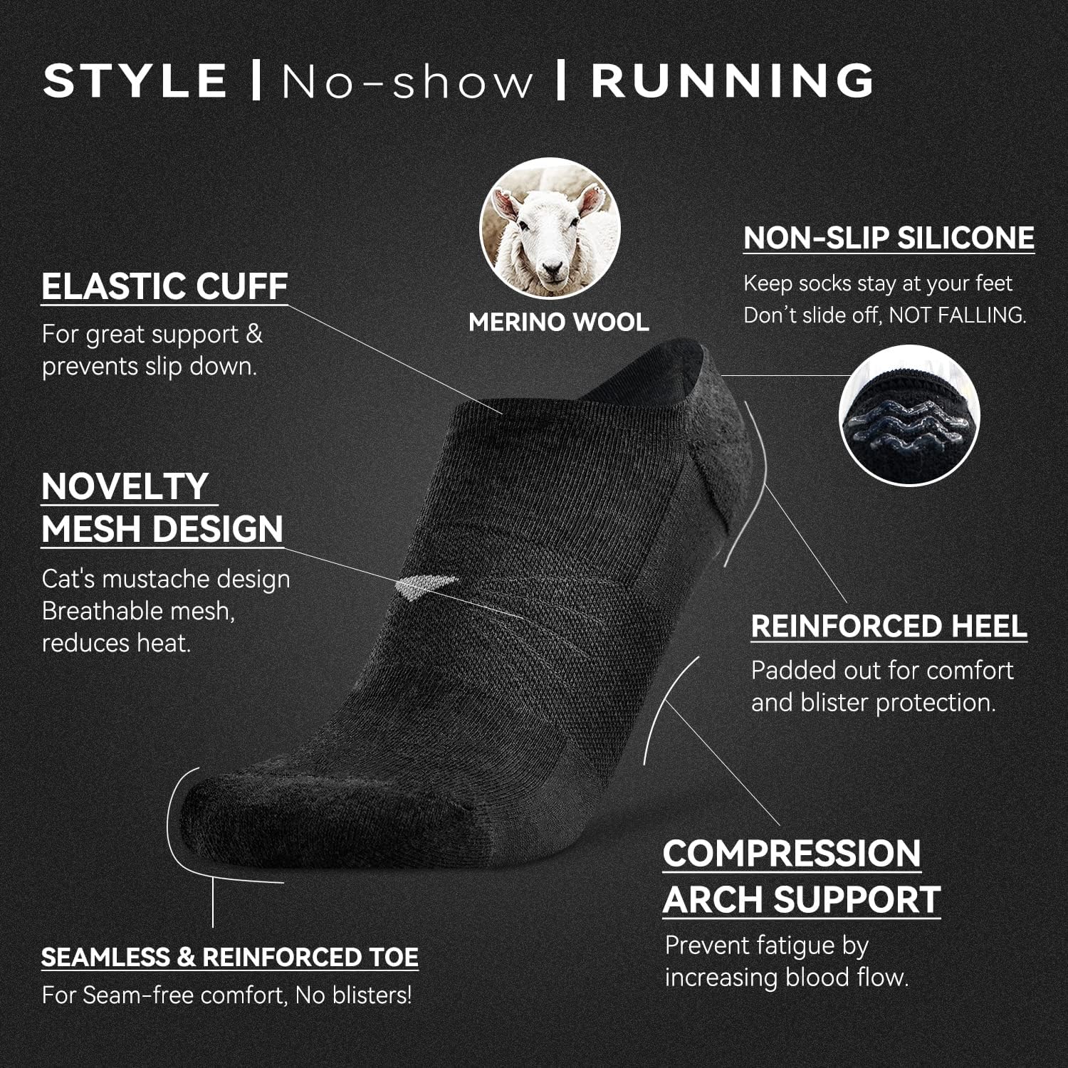 Socks Daze 3/6 Pack Womens No Show Athletic Merino Wool Running Socks Mens Low Cut Casual Invisible Thin Soft Sport Wool Sock - Image 2