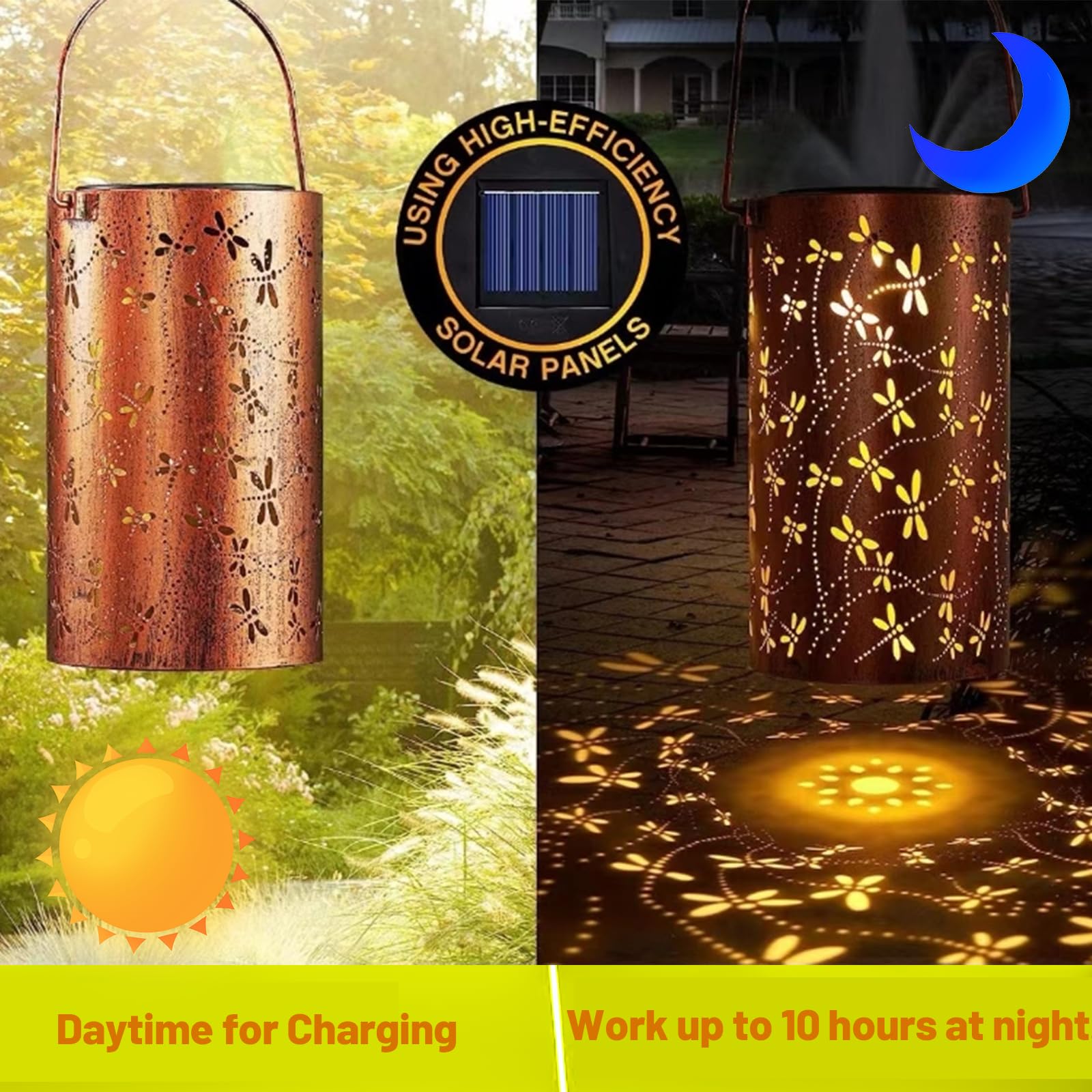 ZIKSUN Solar Lanterns Outdoor Garden Hanging Lights, Dragonfly Hollow Design IP65 Waterproof Lantern - Image 4