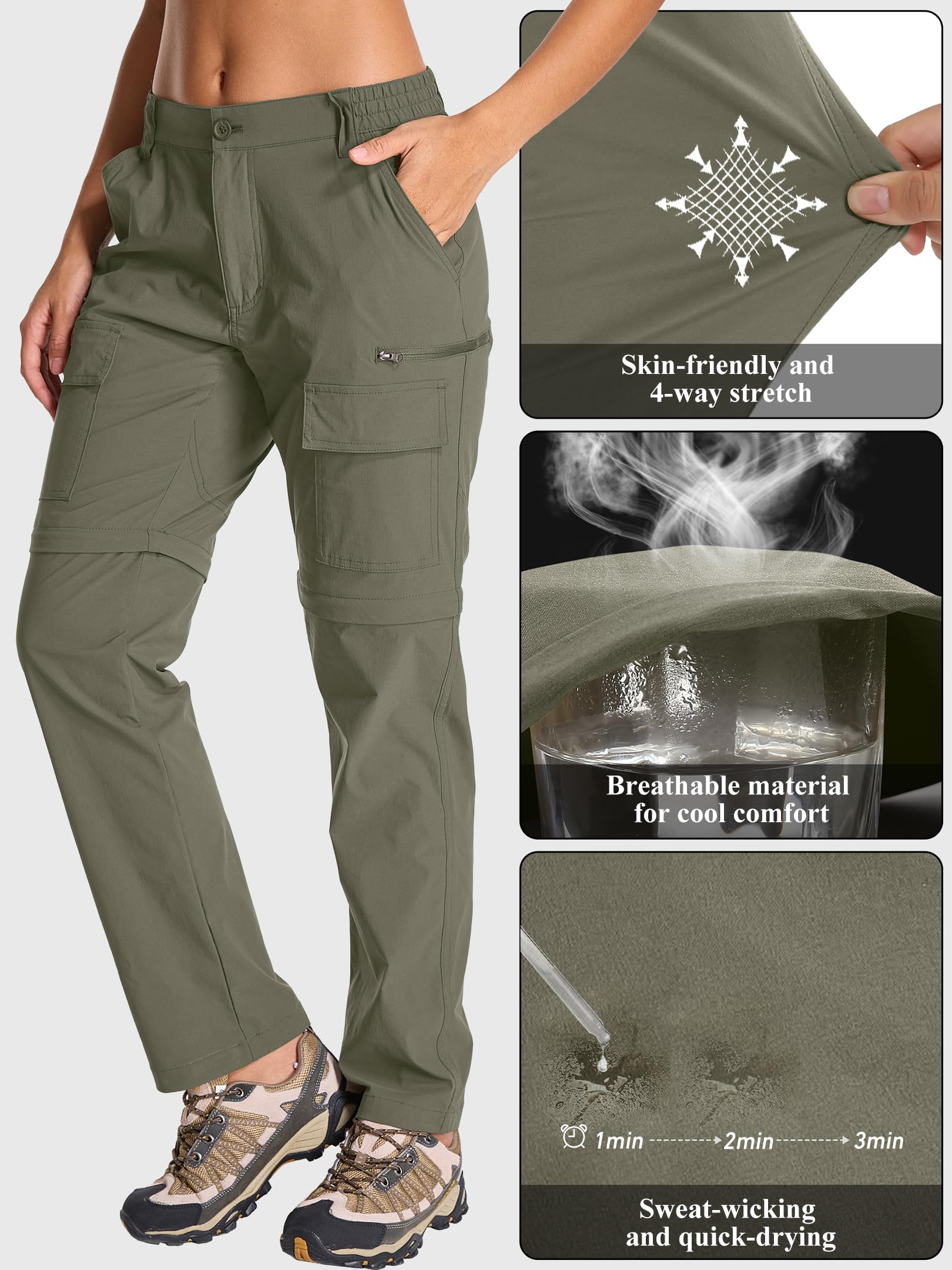 Pantaloni da trekking con cerniera da donna, pantaloni da donna leggeri, convertibili, ad asciugatura rapida, rimovibili, traspiranti, ad asciugatura rapida, ideali per safari, estate e lavoro