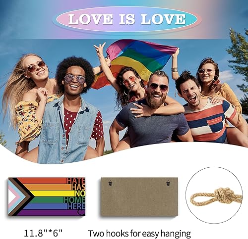 Miniatura 10 de Letrero LGBT de arco iris para puerta delantera, decoración de pared de madera con texto en inglés "Every One Is Welcome Here" ("Every One Is