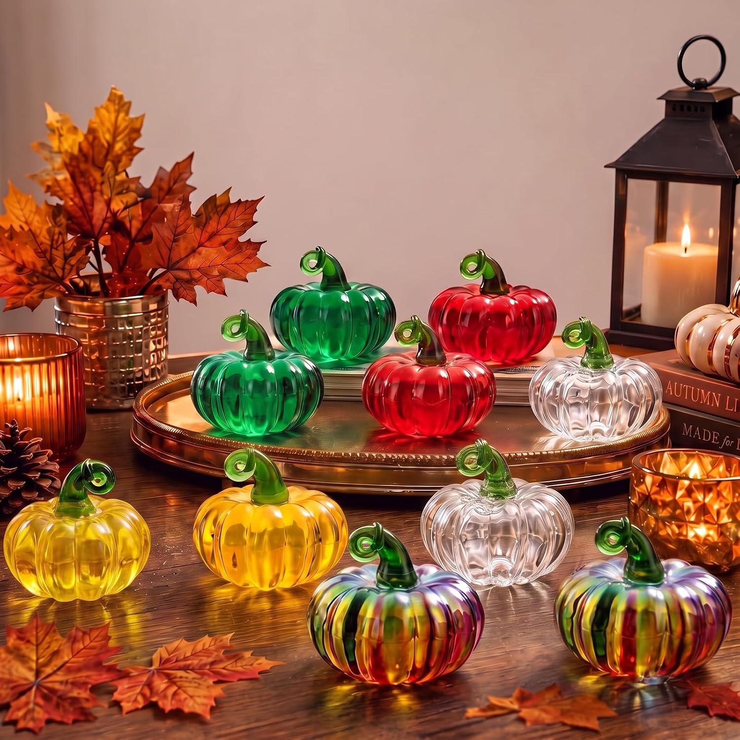 Yerliker 10 Pcs Mini Glass Pumpkin 1.57 in Halloween Fall Table Decor
