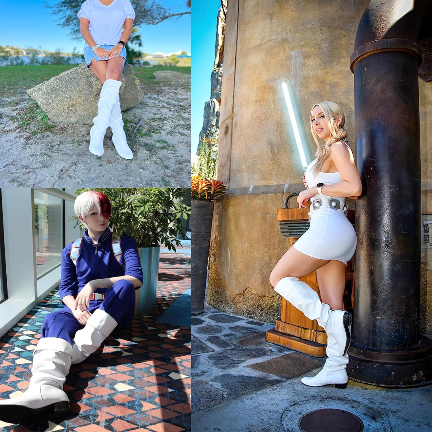 Sungtin Women's Faux Leather Knee High Flat Slouch Boots