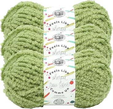 Lion Brand Yarn Feels Like Sherpa, Fleece Yarn for Knitting and Crochet, Green Tea, 3 Pack