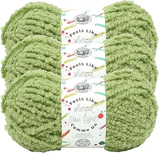 Lion Brand Yarn Feels Like Sherpa, Fleece Yarn for Knitting and Crochet, Green Tea, 3 Pack