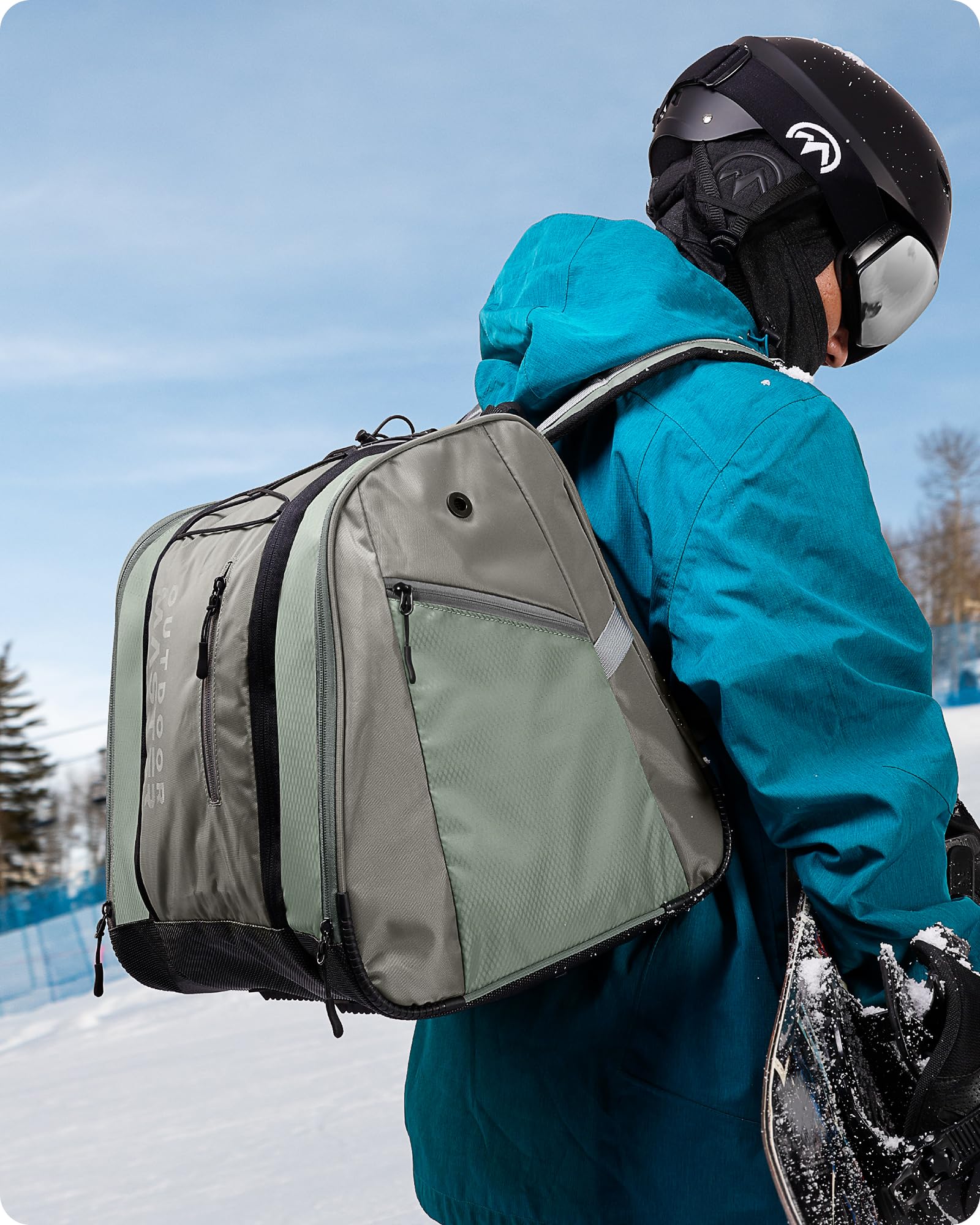 OutdoorMaster Sac à chaussures de ski, sac à dos de bottes de snowboard de voyage en avion avec fond imperméable pour casque de ski, lunettes et gants - Gris foncé